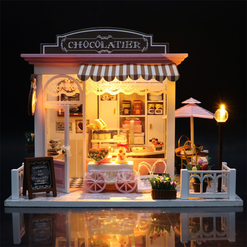 Kids Toys Stores - DIY Miniature Wooden Dollhouse Kit Chocolate