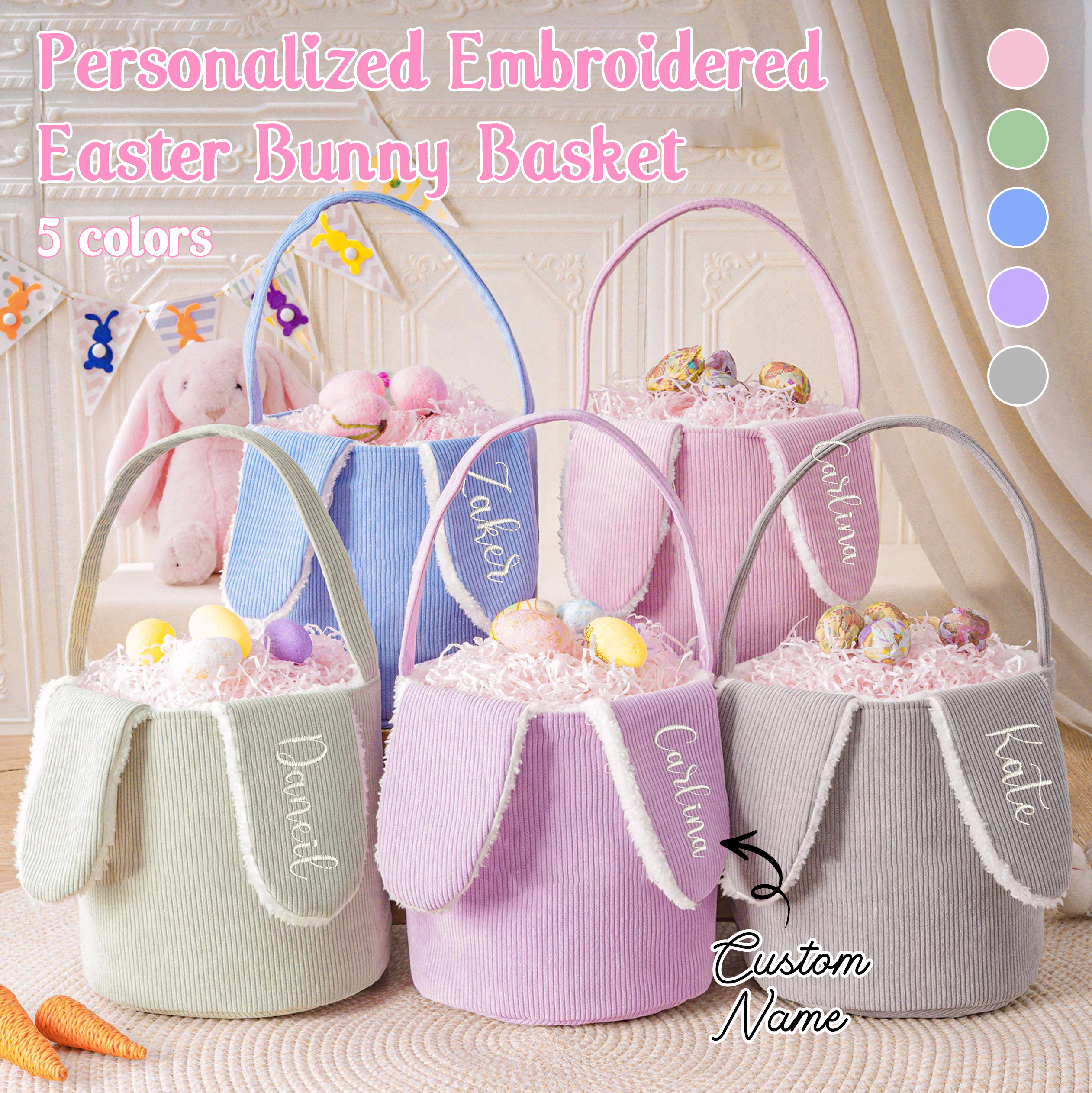 Kids Toys Names - 1pc Personalized Corduroy Easter Basket,Embroidered Easter