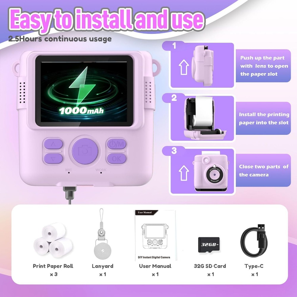 Instant Print Camera for Kids, - Toys For Kids Video recensione e prezzo